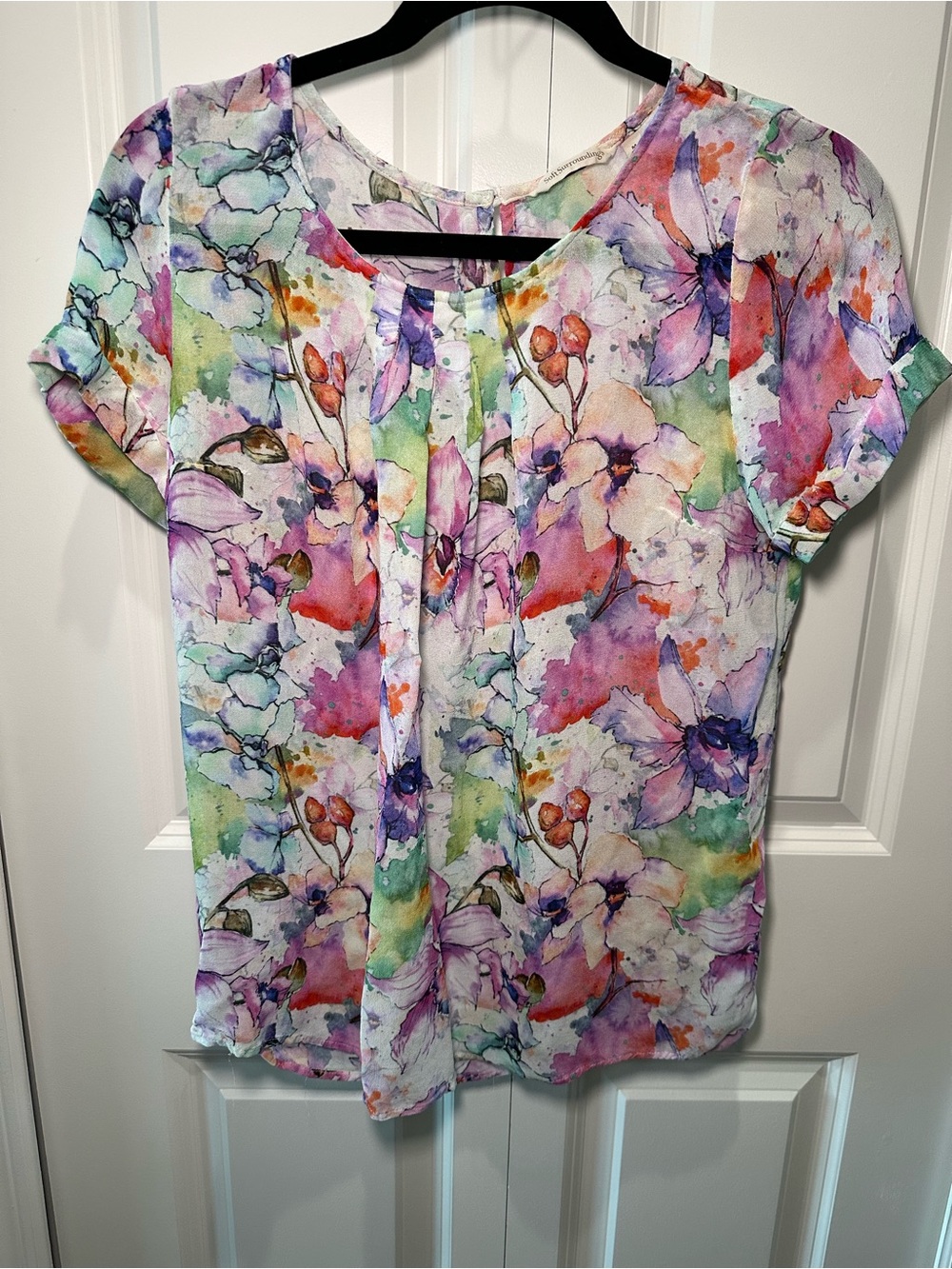 Soft Surroundings Multicolor Watercolor Floral Blouse Size M